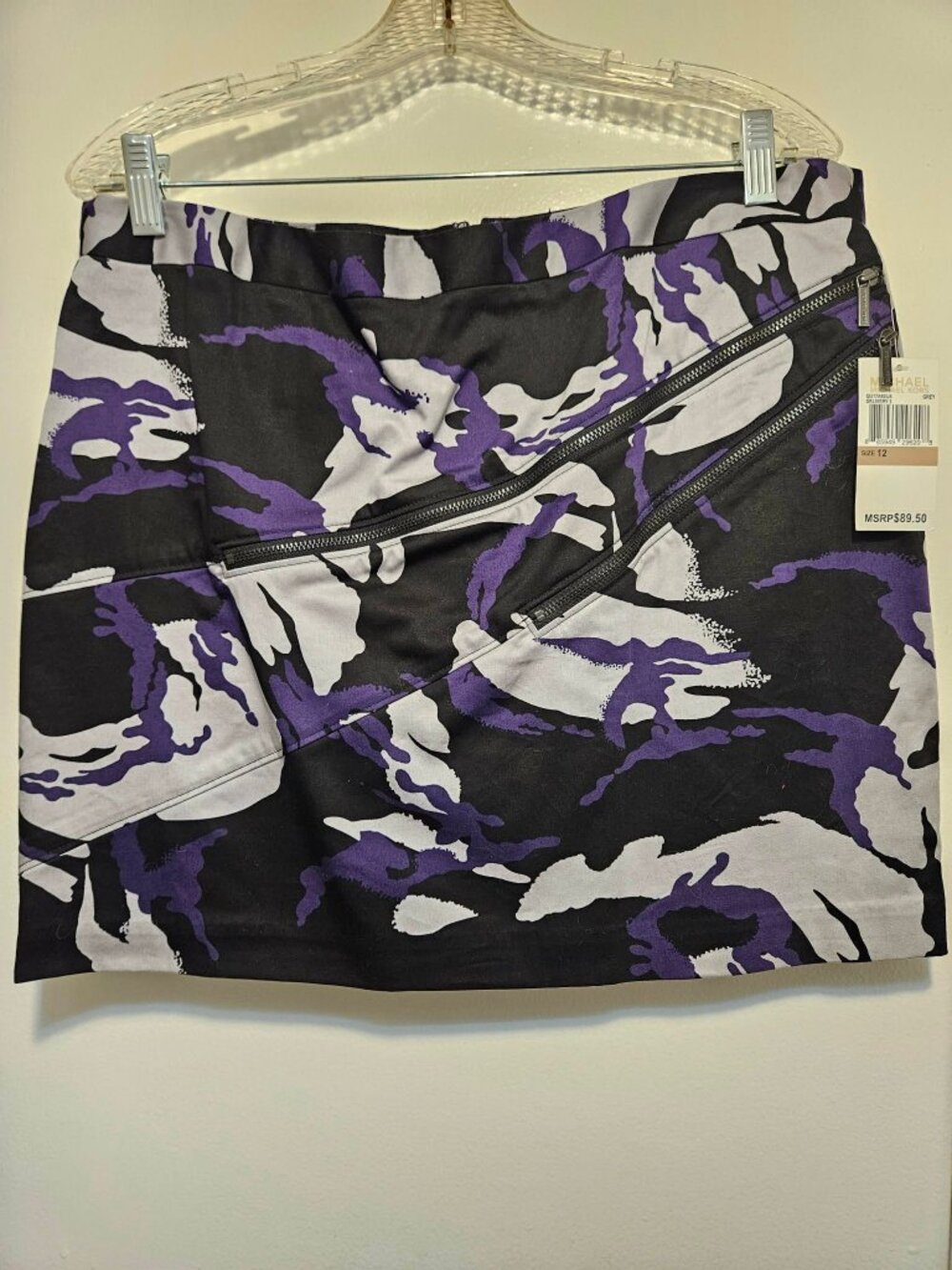 Michael Kors Steam Punk Mini Skirt Blk/Purple/Gray Sz 12